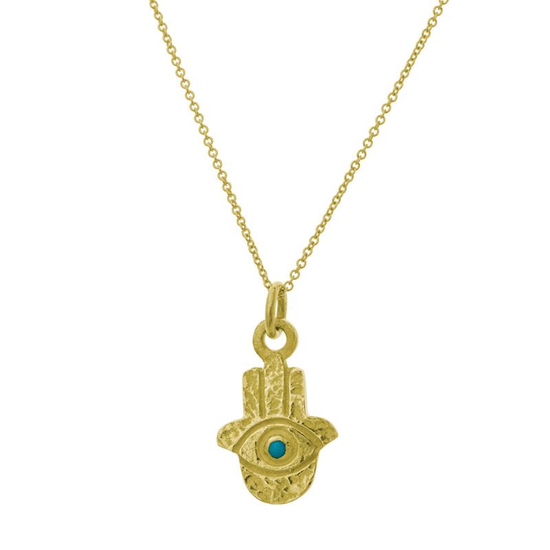 Gold Hamsa Charm Necklace with Turquoise • LEE BREVARD • 18k Gold